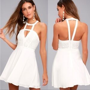 LULU’S All My Daydreams White Lace Skater Dress